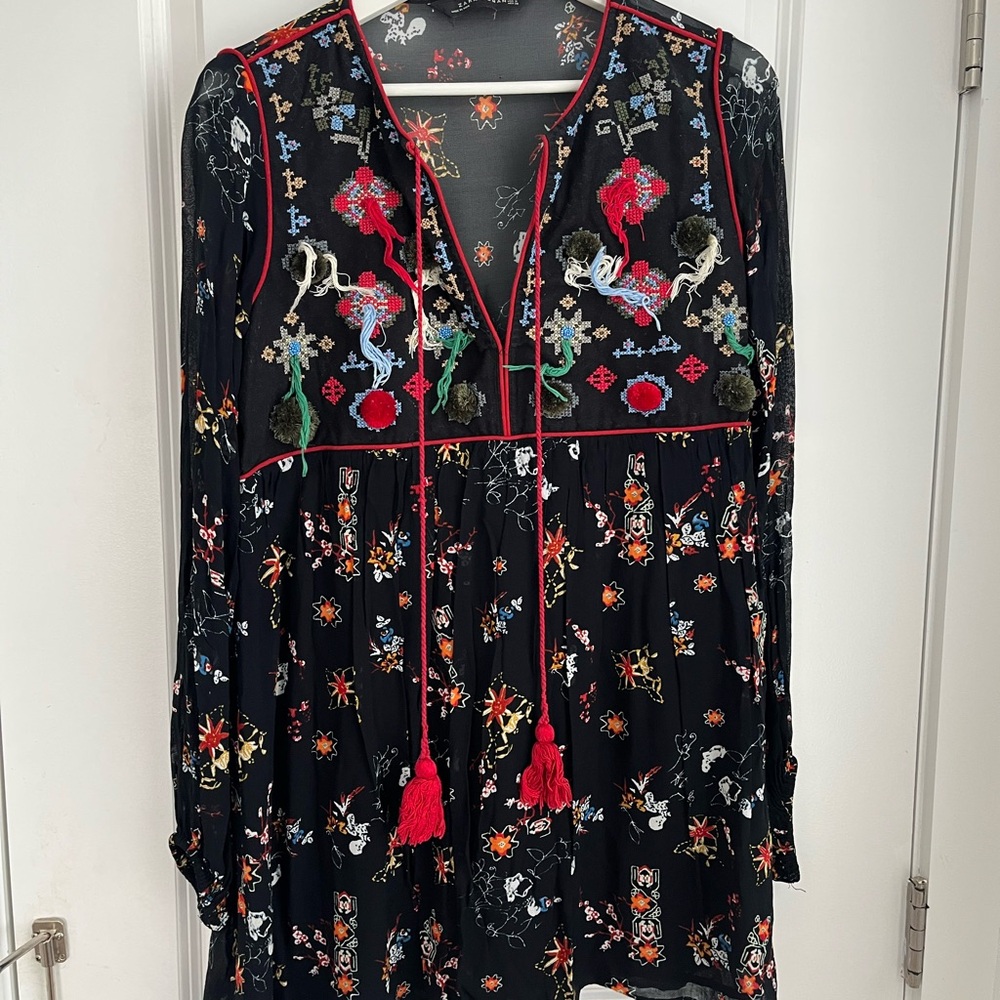 Embroidered Black Floral Women's Top